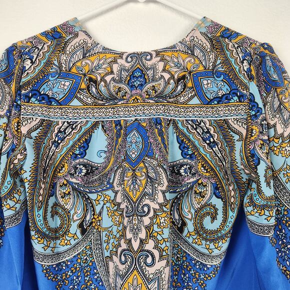 Hale Bob Silk Blue Blouse V Neck Long Sleeve Size Small NWT - Picture 7 of 12